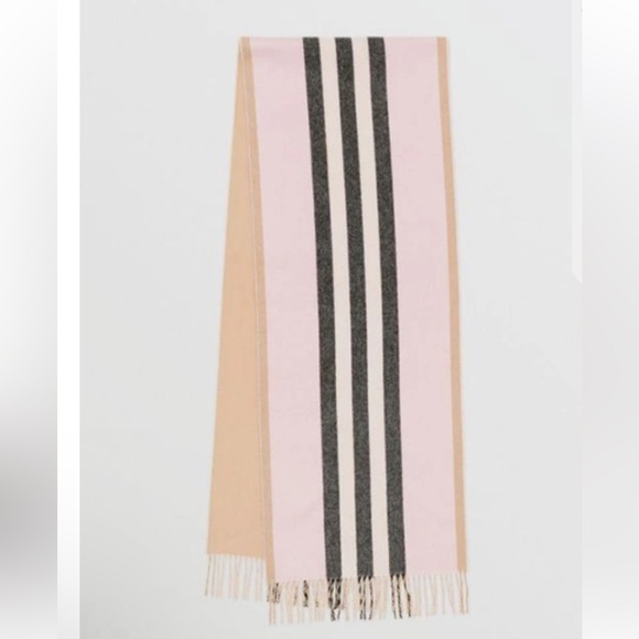 NWT Burberry Reversible Icon Stripe Cashmere Scarf in Alabaster - Picture 1 of 10
